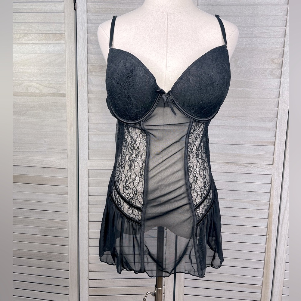 JUST SEXY LINGERIE Lace & Mesh Babydoll Negligee Black-2X